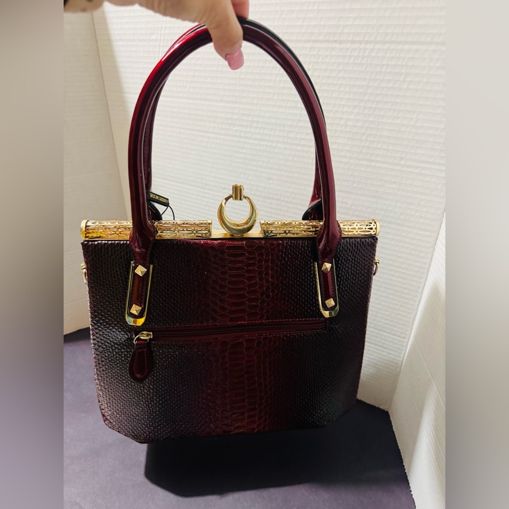 Ameri Mode Burgundy Snake-Embossed design top Han… - image 8